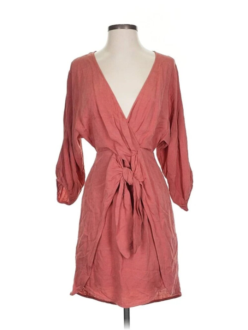 By Anthropologie Coral Pink Wrap Mini Dress Size 00 - Picture 3 of 8